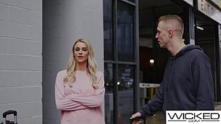 Beautiful blondes Emma Hix and Blake Blossom take turns giving blowjobs and getting fucked hard in a threesome