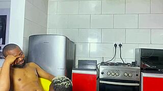 Ebony Slut Sneaks Into Kitchen Grabbing Boss's Big Black Cock