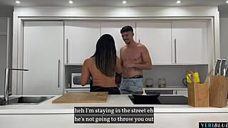 Big ass Colombian milf wife gets rough kitchen fuck from boyfriends roommate as horny girlfriend