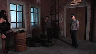 Italian slut gets wet pussy and ass double penetration from prison guards in hardcore lingerie session