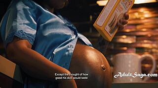 Pregnant Ebony Avery Jane Takes Nathan Bronson's Seed in Kitchen