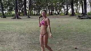 Monika Fox Poses In Pink Bikini With Stars On Beach Free!