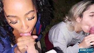 scarlet taylor and busty ebony juliana swap blowjobs and ride cocks in amateur 4some