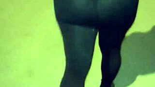 Curvy Mature Exhibitionist Flashes Big Ass In See-Through Leggings On Street