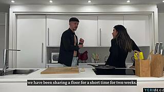 Big ass Colombian milf wife gets rough kitchen fuck from boyfriends roommate as horny girlfriend