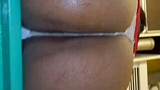 In the kitchen, the Latina shemale sucked my cock before I fucked her asshole in close-up view.