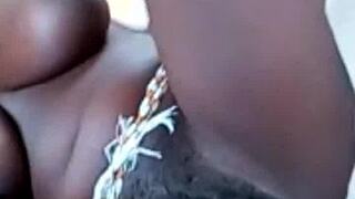 Shaved wet pussy lips spread in muscular slut video call