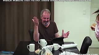 Skinny teen maid licks and fucks old boss for promotion