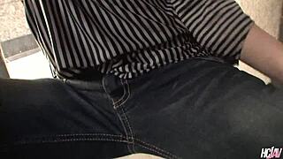 Japanese milf Kaede Kuroki takes a cock through her ripped jeans for hairy pussy creampie action.