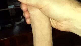 stroking my cock slowly while watching this hot tranny masturbate until cumshot explodes