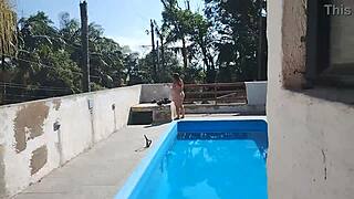 I called the bricklayer on Sunday to finish pool work but got ready as a slut waiting for his handjob cumshot!