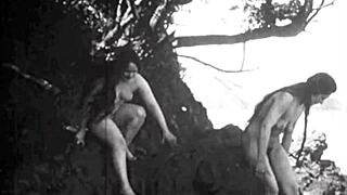 Vintage Nudes Pose Naked In Nature With Hairy Pussy
