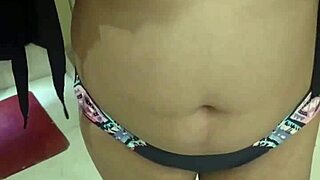 Student in bathroom of the hotel shows off fat ebony big ass with shorts legs dirty talk big natural tits in asian sexy curvy oiled fetish