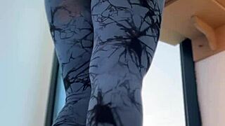 This perfect round ass latina housewife shows off her skills in leggings during a sexy workout.