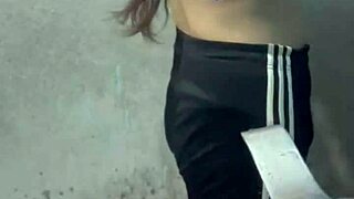 Student in bathroom of the hotel shows off fat ebony big ass with shorts legs dirty talk big natural tits in asian sexy curvy oiled fetish