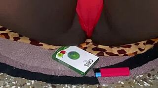 Red Thong Solo Amateur Teases In Bedroom With Trimmed Pussy And Panties