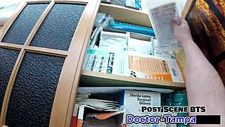 brunette in latex gloves spreads short hair pussy for pov handjob and missionary moaning