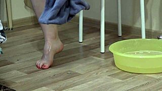 sexy girl contrasts foot fetish with socks nylon stockings heels shoes while showing hairy pussy juicy pawg beautiful legs red pedicure