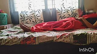 Desi bhabhi, why are you seducing the servant in your red saree for that hard dick in your wet pussy?