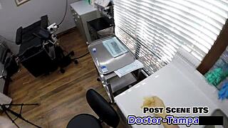 brunette in latex gloves spreads short hair pussy for pov handjob and missionary moaning