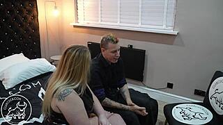 sissy cuckold watches femdom hotwife get blacked by old interracial bull in humiliation scene