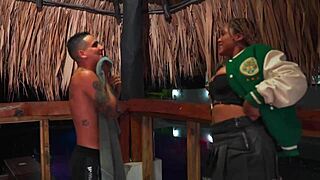 Why does this ebony milf stepmom have interracial sex with her sons best friend in public?