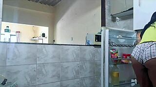 Brunette Milf with Big Tits and Big Clit Flashes in Kitchen Leading to Anal Creampie Action