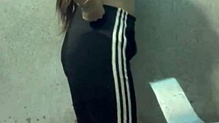 Student in bathroom of the hotel shows off fat ebony big ass with shorts legs dirty talk big natural tits in asian sexy curvy oiled fetish