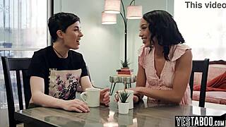 Damn! Big boobs milf manipulates and fucks petite 18+ ebony bestie with tribbing and fingering!