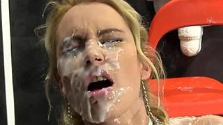 How Does This Classy European Handle a Messy Wam Bukkake with Cumshots and Facials?