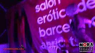 Hey, check out this sensual Spanish blonde teasing with a hot strip tease and pole dance on holiday!