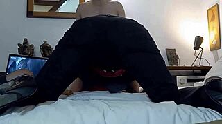 french slut hints at doggy blowjob rimming in satin dress and heels