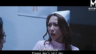 Short hair nurse in cosplay gets doggystyle bent over with big ass tits blowjob missionary licking in hospital parody threesome orgy