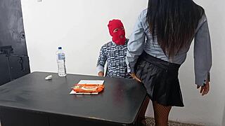 I fucked my stepdad's secretary in the office, discovered she's a prostitute who seduced me at work for sex on desk and standing slowly