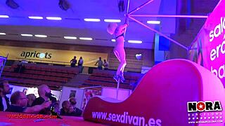 Hey, check out this sensual Spanish blonde teasing with a hot strip tease and pole dance on holiday!