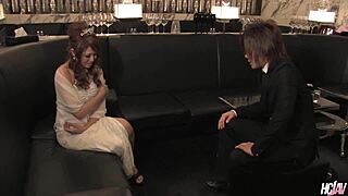 Hey, check out this gorgeous Japanese hostess Rino Mizusawa serving a lucky stud with her skills