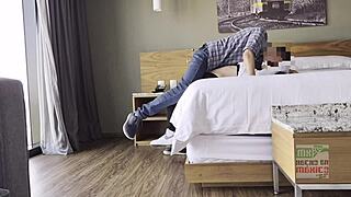 Curvy Mexican wife squirts during first hotel swingers session with couple