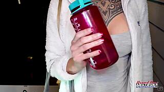 inked brunette hottie parker skyes starts by rubbing her twat in casting interview then sucks and swallows cum from big cock in liquid lunch.