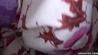 japanese brunette girl in kimono shino aoi gives uncensored blowjob with hairy pussy close up and handjob