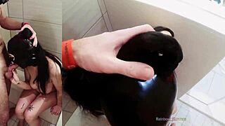 I feel like a deprived slut puking on my lover's cock in the shower while he chokes me