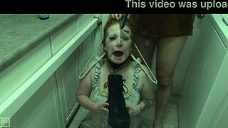 Enthusiastic redhead degradation slut submits to domination by licking messy cum from boot