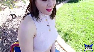 Sailor Luna blows Miles Long's cock with deepthroat and gets facial at the park