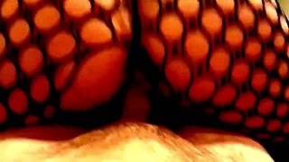 Sexy Lingerie Babe Takes Monster Cock in Asshole with Fishnets On!