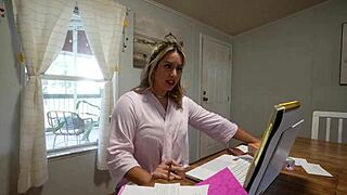 Hot blonde stepmom bends over doggystyle on my huge cock for her video