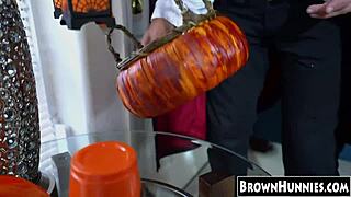Chocolate Teen Beauty Pussy Ravaged For Halloween Treat!