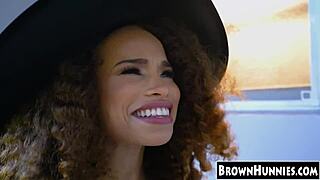 Chocolate Teen Beauty Pussy Ravaged For Halloween Treat!