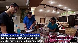 Nurse Aria Nicole humiliates patient Channy Crossfire backstage