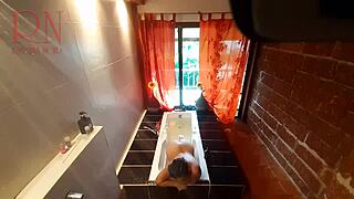 Peep Voyeur Housewife Washes In Shower With Soap Shaves Pussy In Bath Nudist Curvy Ballerina