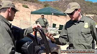 blonde cop uniform threesome facial on hood