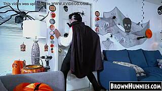 Chocolate Teen Beauty Pussy Ravaged For Halloween Treat!